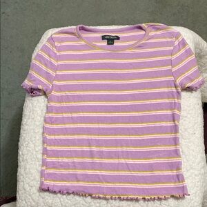 Striped Purple and Yellow Short-Sleeve Top